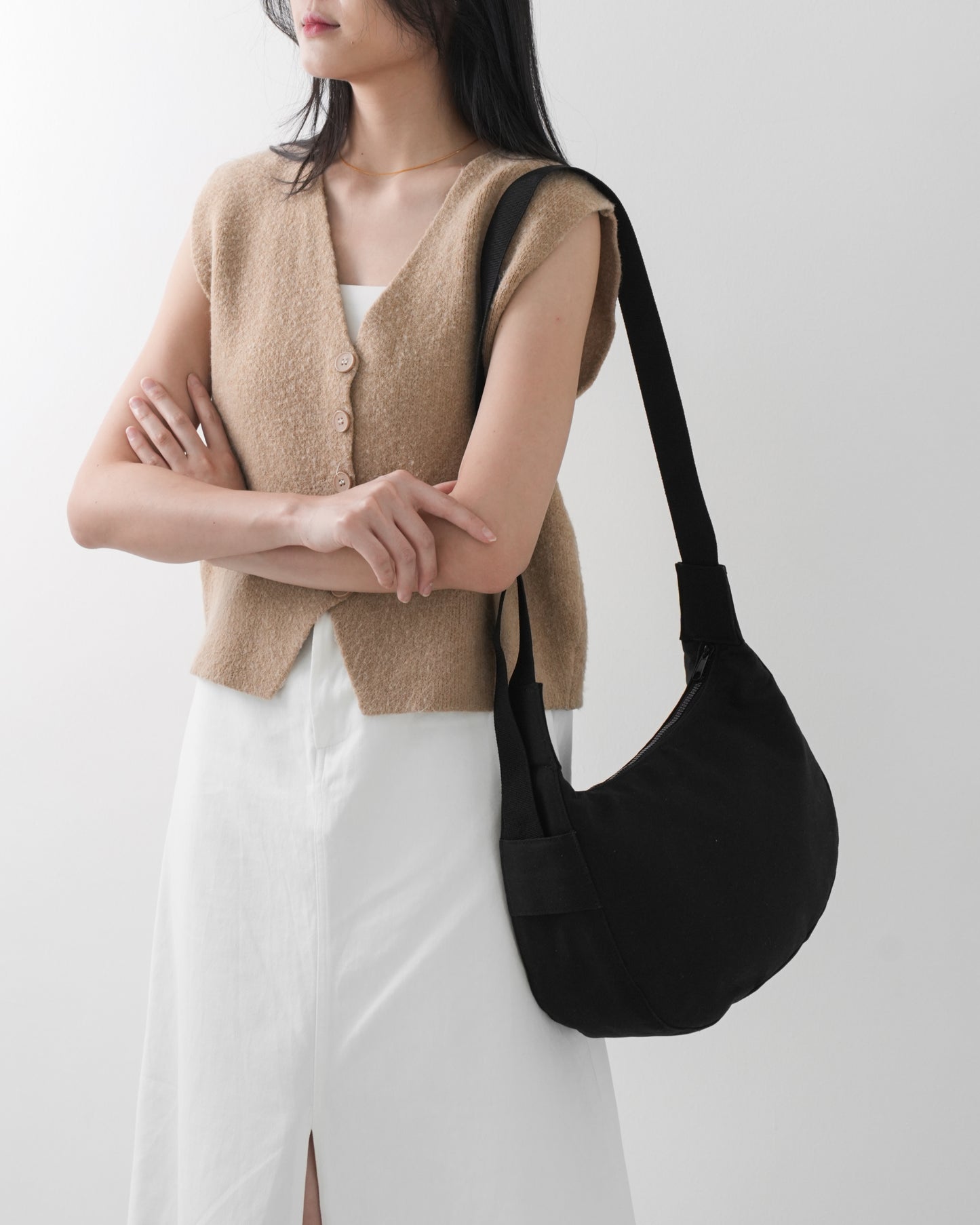 Jet Black Crescent Crossbody Bag