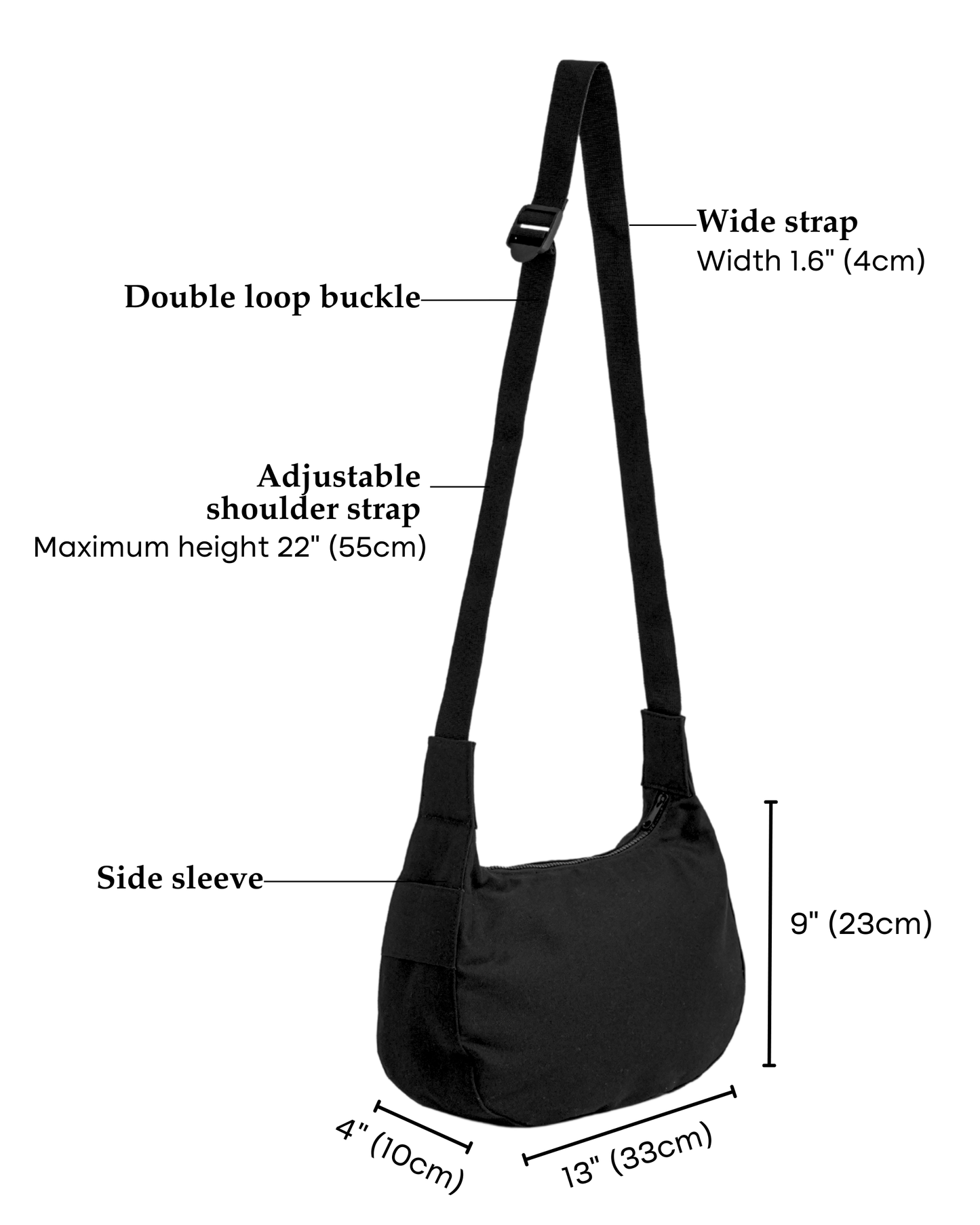 Jet Black Crescent Crossbody Bag